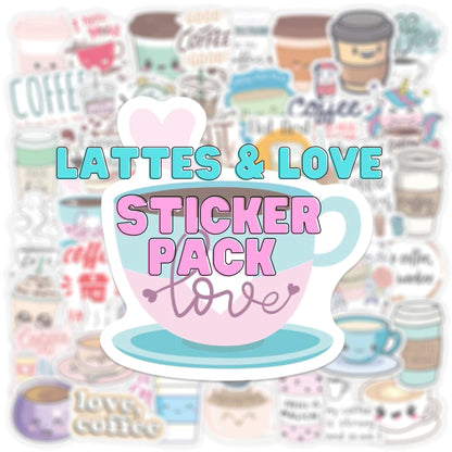 Lattes and Coffee Lover Sticker Set — 50 Piece