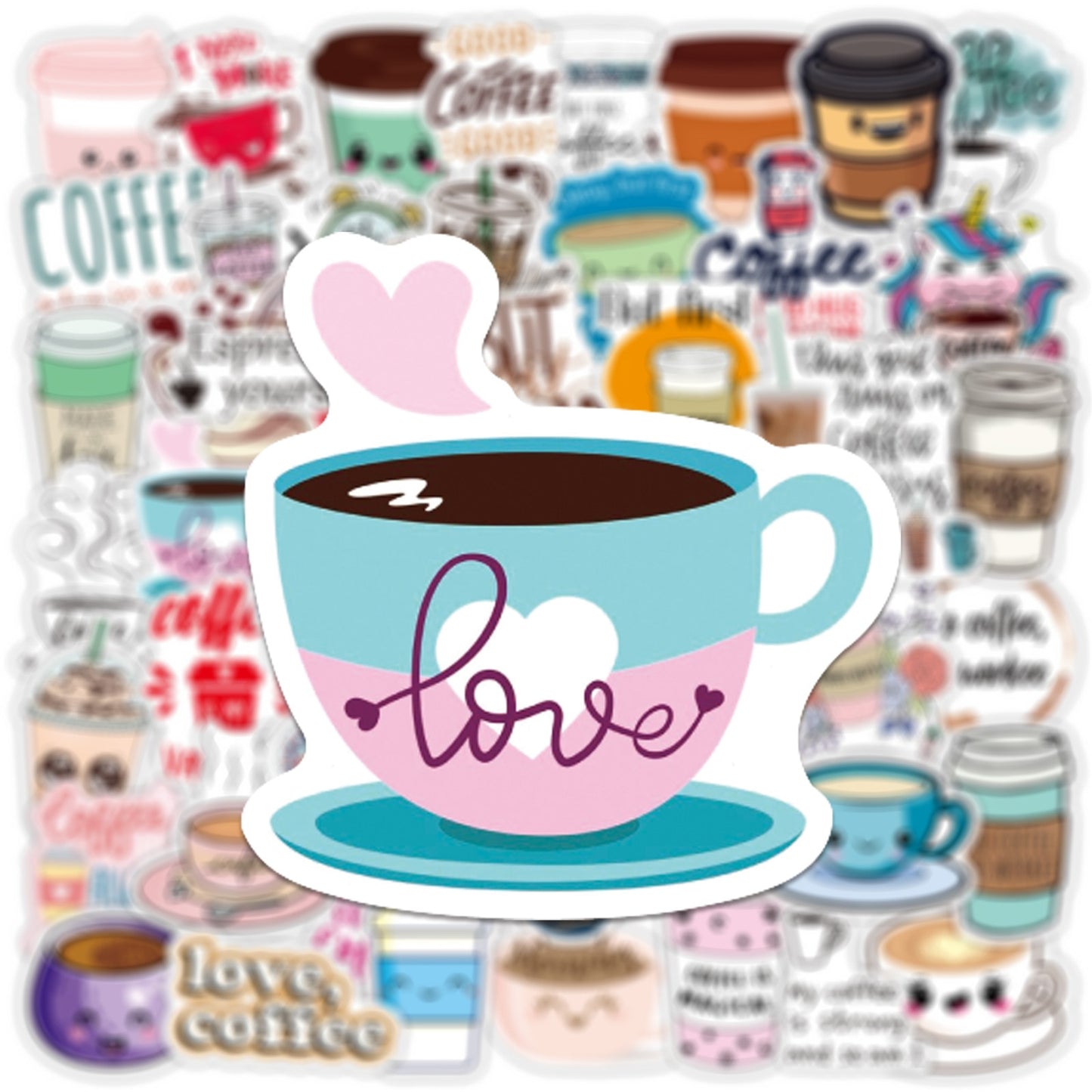 Lattes and Coffee Lover Sticker Set — 50 Piece