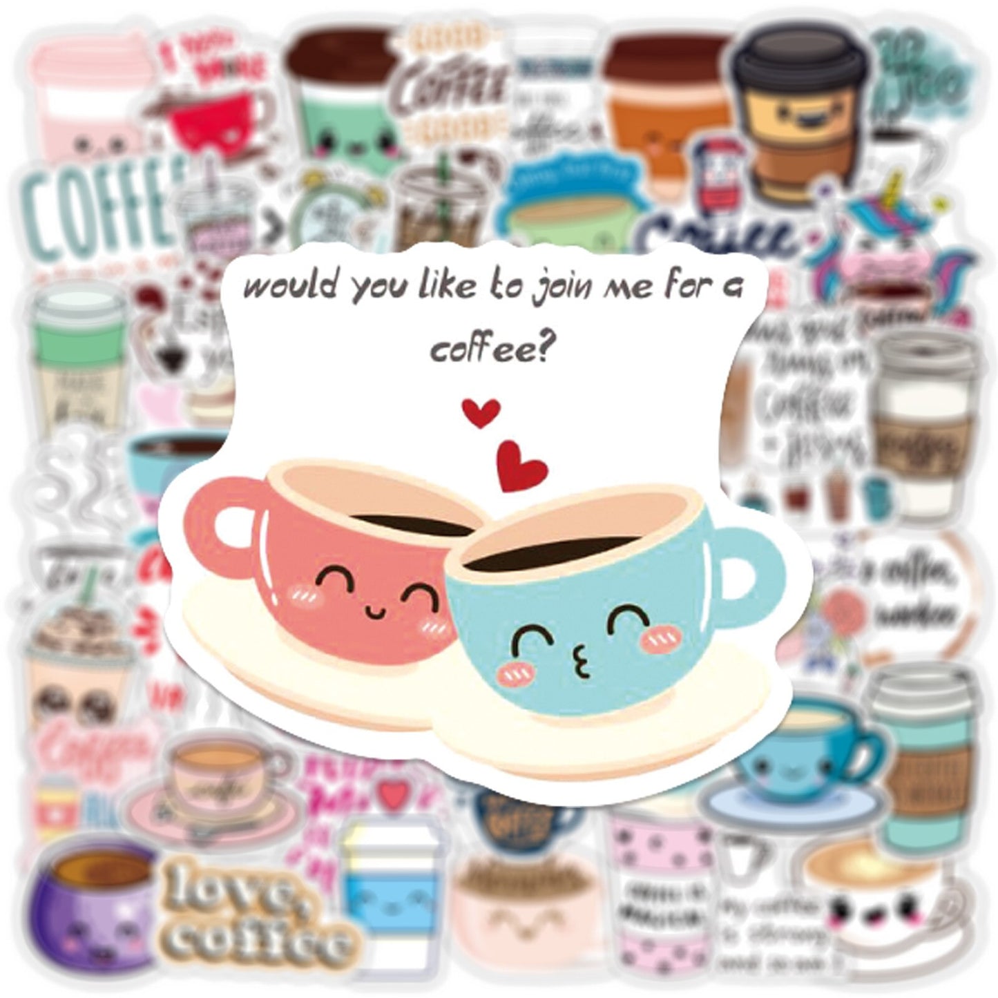 Lattes and Coffee Lover Sticker Set — 50 Piece