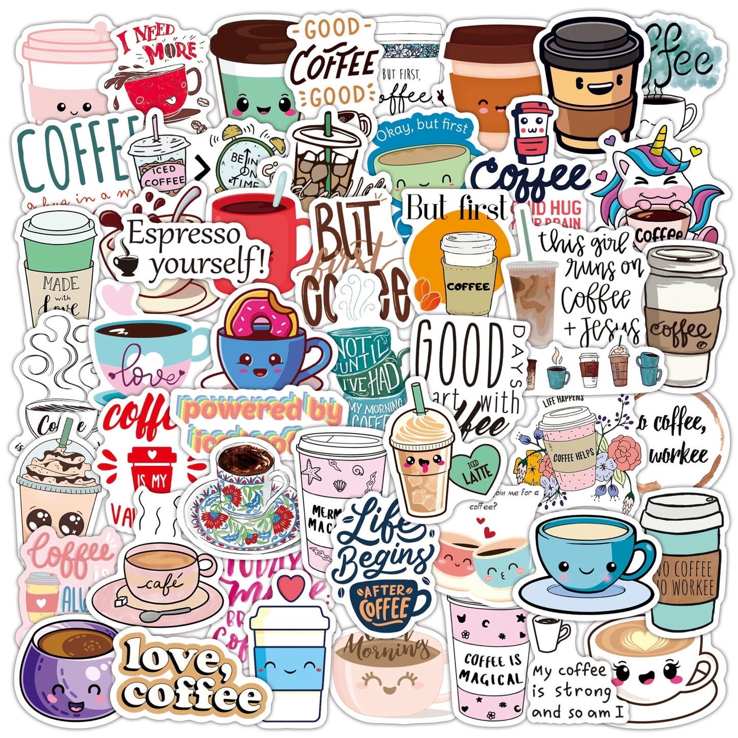 Lattes and Coffee Lover Sticker Set — 50 Piece