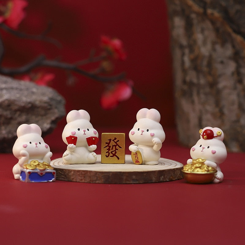 4 Piece Set of Lucky Bunny Ornaments Chinese New Year Decor