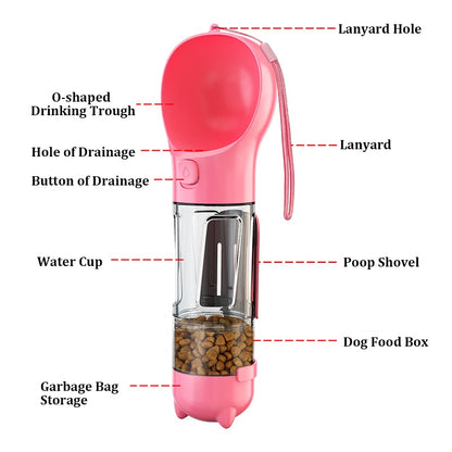 Pet Bowl 3-in-1 Multifunctional Portable Dog Water Bottle, Food Feeder and Poop Dispenser