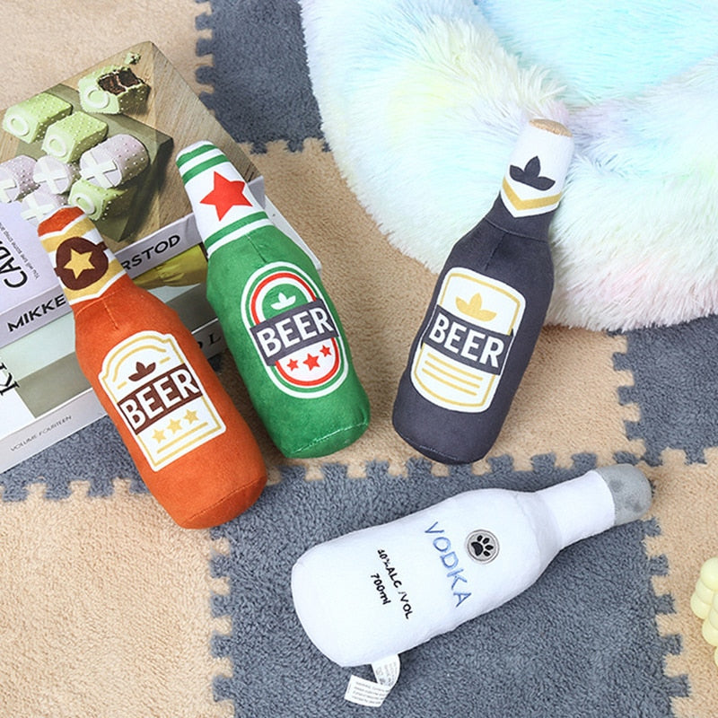 Beer Champagne Alcohol Bottle Shape Toys for Pets with Squeaker