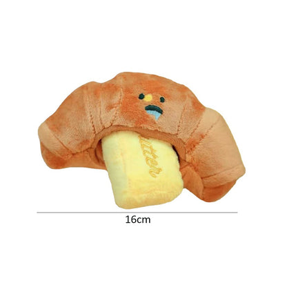 Interactive Food Croissant Chew Toys for Pets with Squeaker