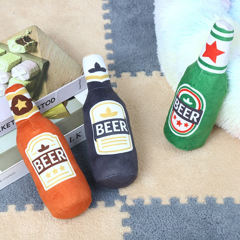 Beer Champagne Alcohol Bottle Shape Toys for Pets with Squeaker