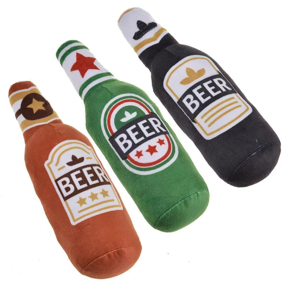 Beer Champagne Alcohol Bottle Shape Toys for Pets with Squeaker